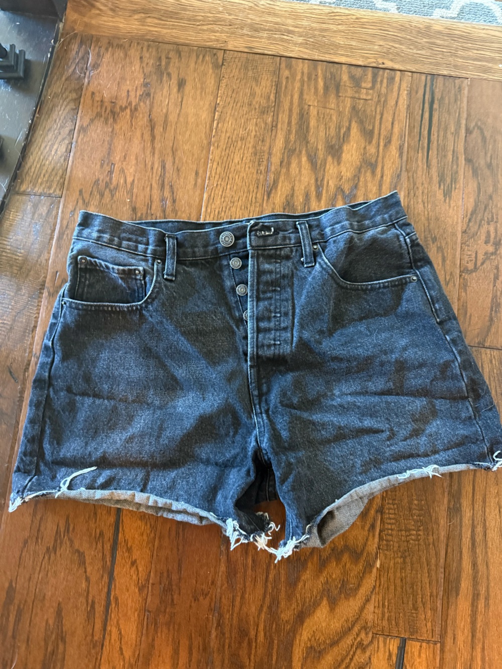 Z Supply Size 29 Black Denim High-Waist Button-Fly Cutoff Shorts